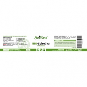 AniForte Bio-Spirulina 100 g - versch. Größen - Vitalstoffe Ergänzung rohes Futter- Naturprodukt für Hunde, Katzen und Pferde - 