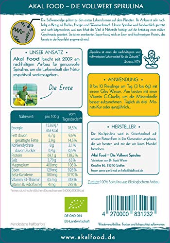 Akal Food Bio Spirulina Presslinge 300 g I Pflanzenbasierte Caps vegan, Griechische Vitalstoffe glutenfrei, spirulina tabletten, vegane ernährung ohne Zusatzstoffe, Ideal für aktive Menschen - 2