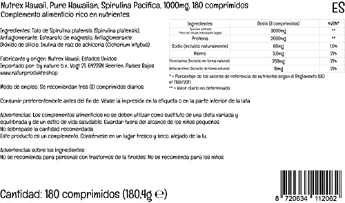 Nutrex Hawaii, Pure Hawaiian Spirulina, 1.000 mg, 180 vegane Tabletten, Laborgeprüft, Glutenfrei, Sojafrei, Vegetarisch - 7