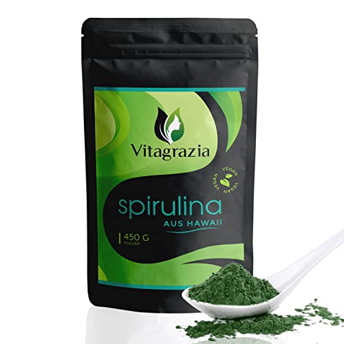 Vitagrazia® Spirulina Pulver - 450g Spirulina Algen aus Hawaii in Vorratspackung – Hawaiianisches Spirulina – 100% reines Spirulina Algen Pulver - veganes Pulver - 1